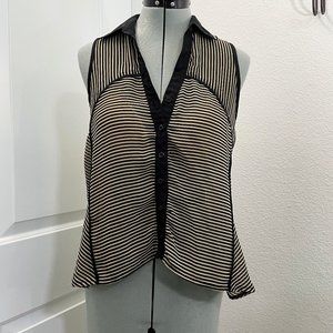 Mind Code Striped Hi-Low Button Up Sleeveless Top